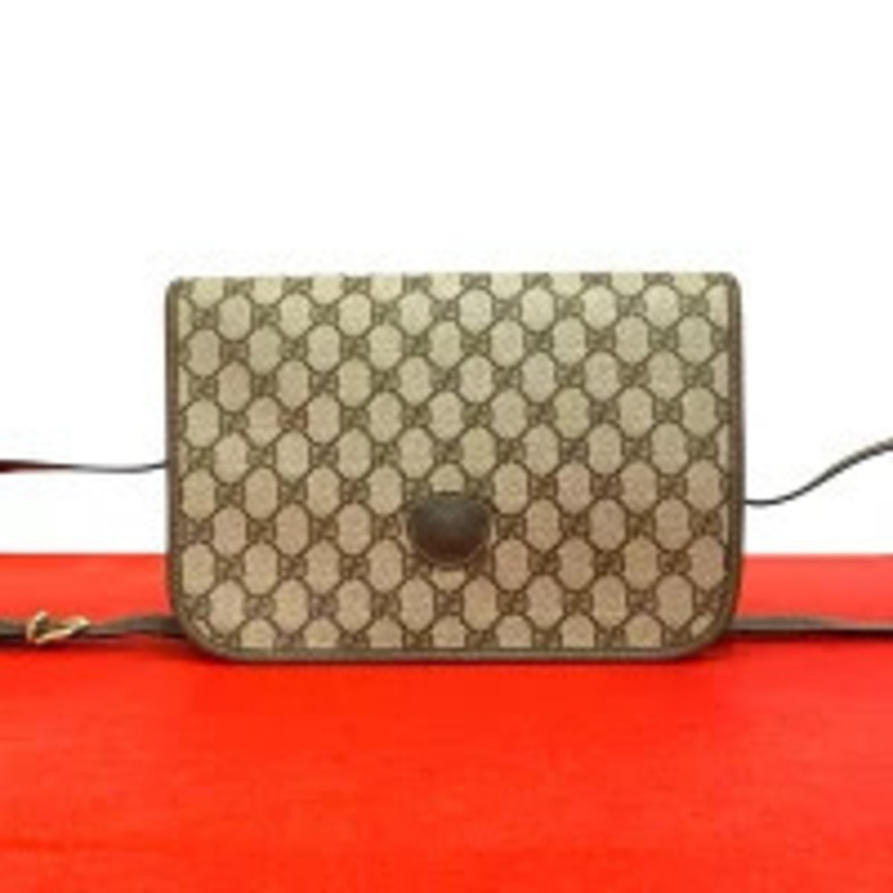 Gucci GG Leather Shoulder Bag Pouch Clutch Sacoche Brown